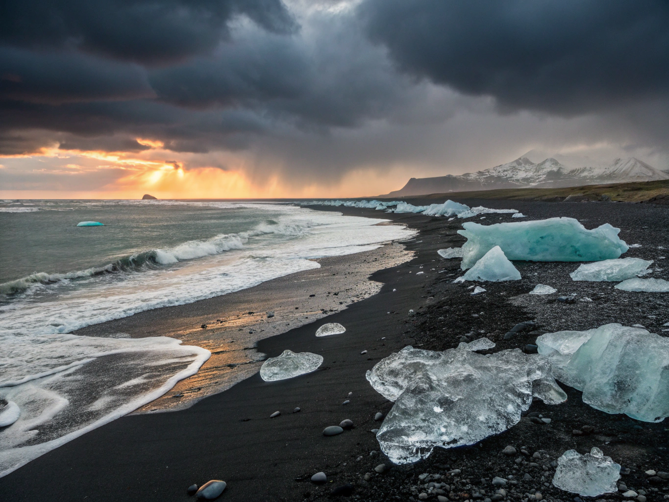Black Sand Ice Surge - Diamond Beach, Iceland