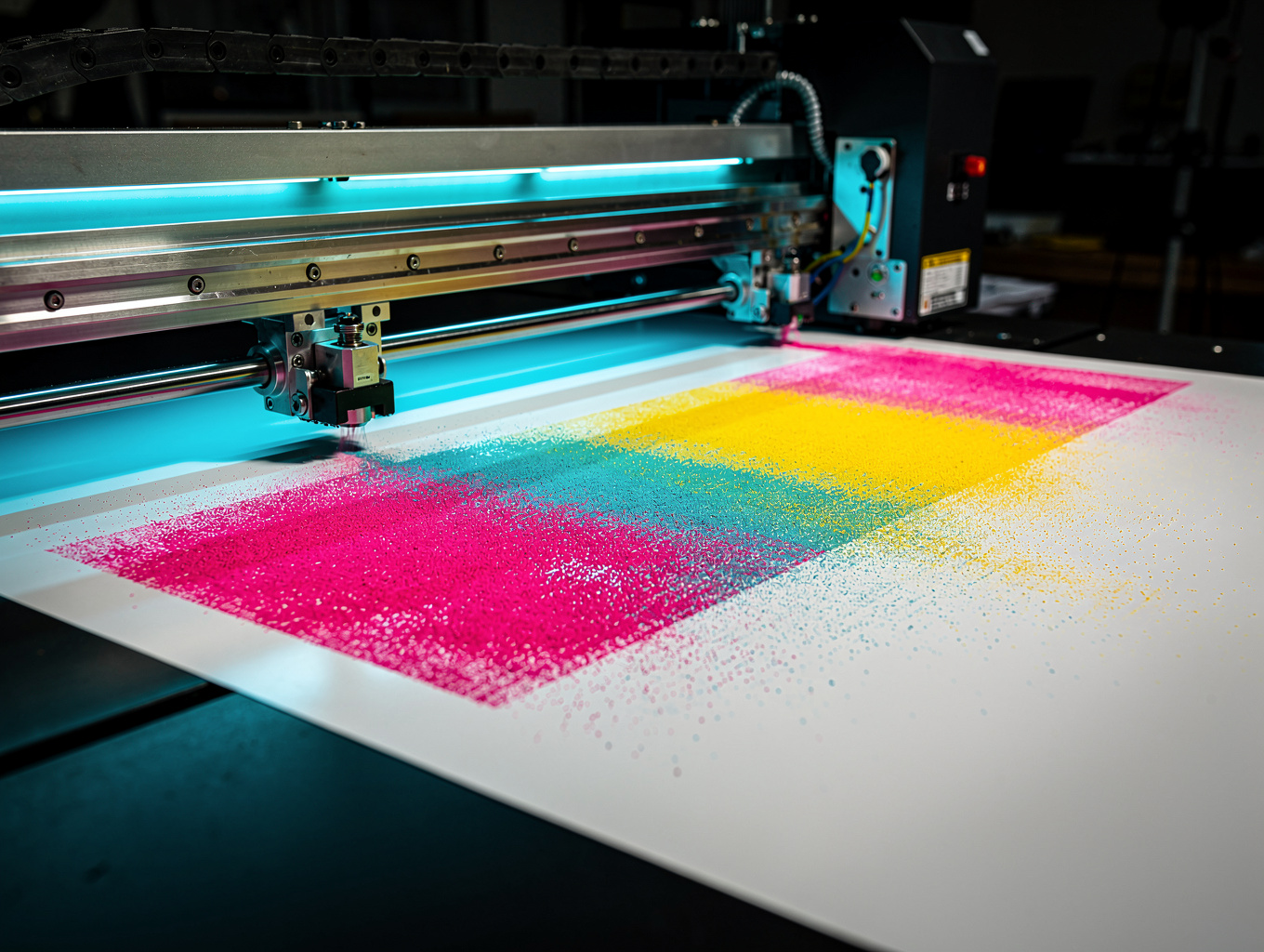 Archival wide-format pigment printer depositing mineral inks across museum paper